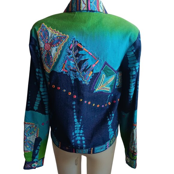 Vtg 90's Women's Jacket XS Colorful Patchwork Embroidered Coldwater Creek India - Picture 4 of 7